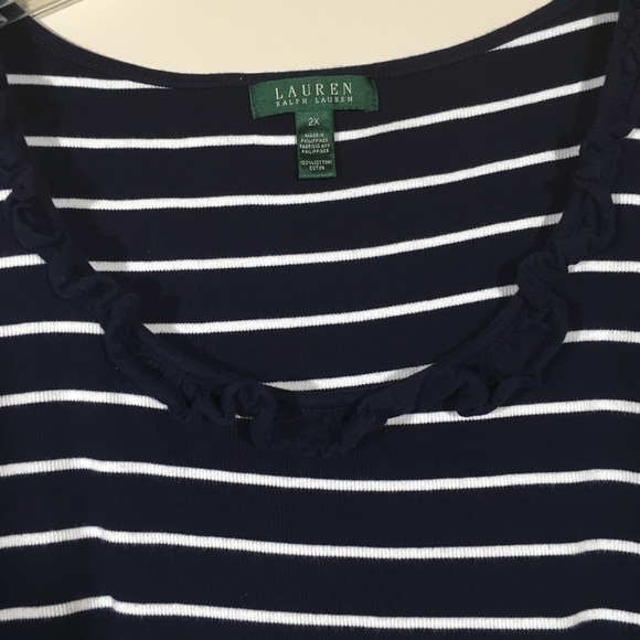 Lauren Ralph Lauren Navy/White Striped Blouse 2X - Picture 2 of 6